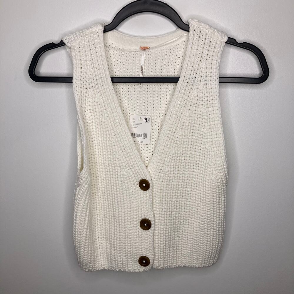 NWT FREE PEOPLE Close To Me Vest Cloud Dancer White Crochet Small - Picture 2 of 5